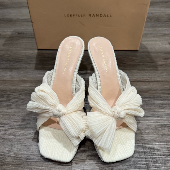 Loeffler Randall Reed Pleated Bow Sandal Heels Mule in Pearl